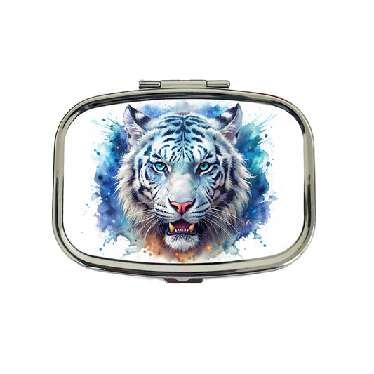 Angry White Tiger Watercolor Travel Pill Box Case