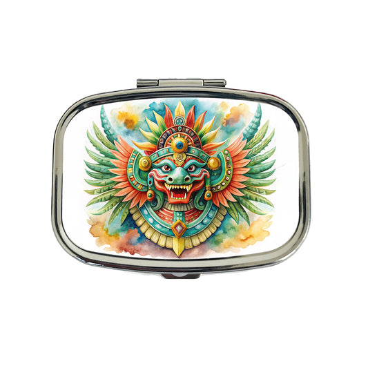 Aztec God Quetzalcoatl Watercolor Travel Pill Box Case