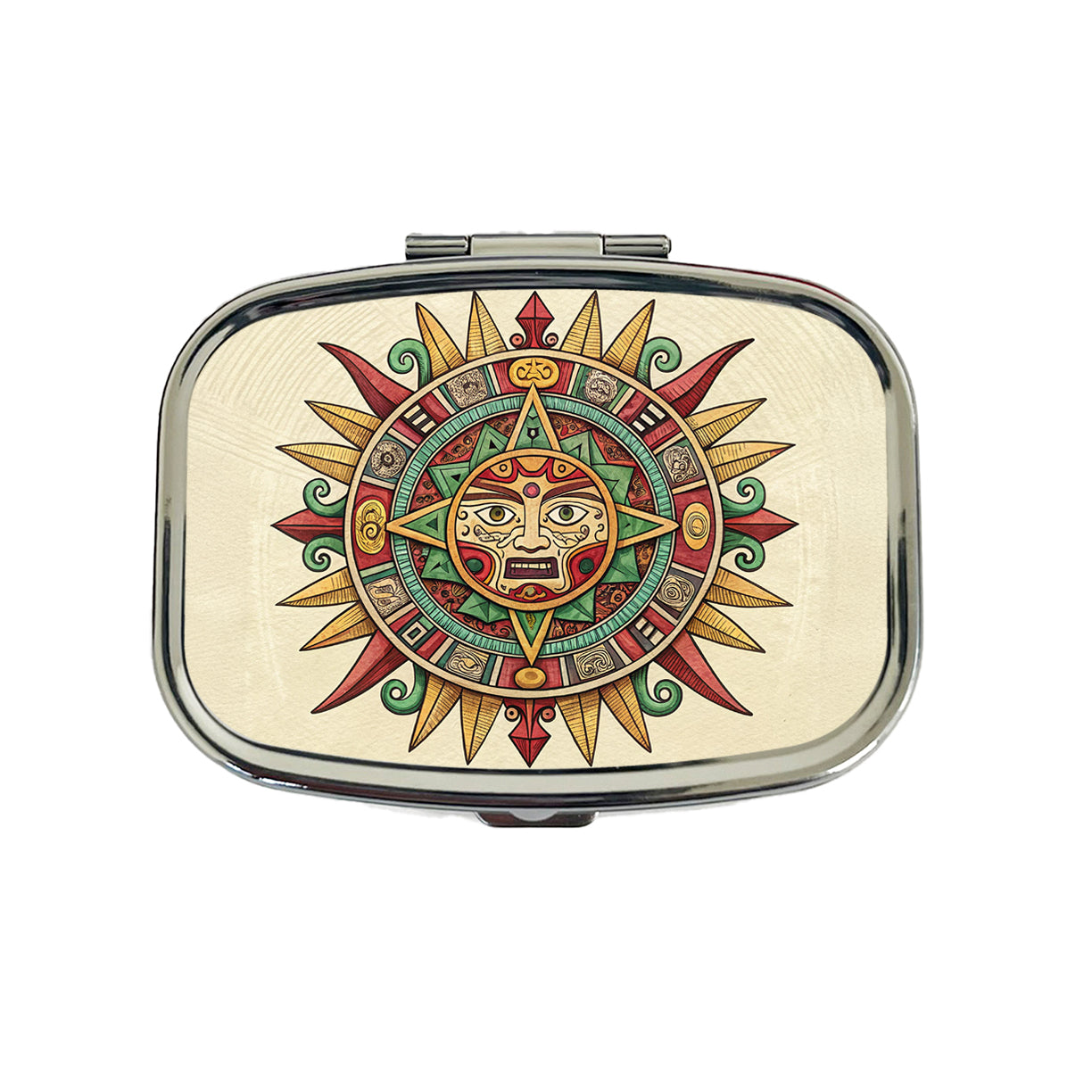 Aztec Sun God Symbol Travel Pill Box Case