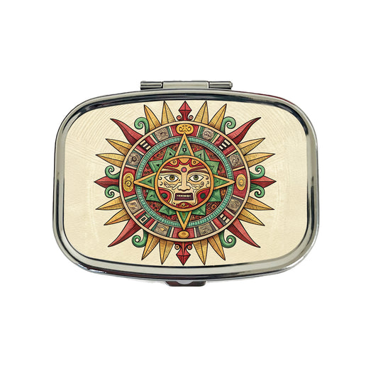 Aztec Sun God Symbol Travel Pill Box Case
