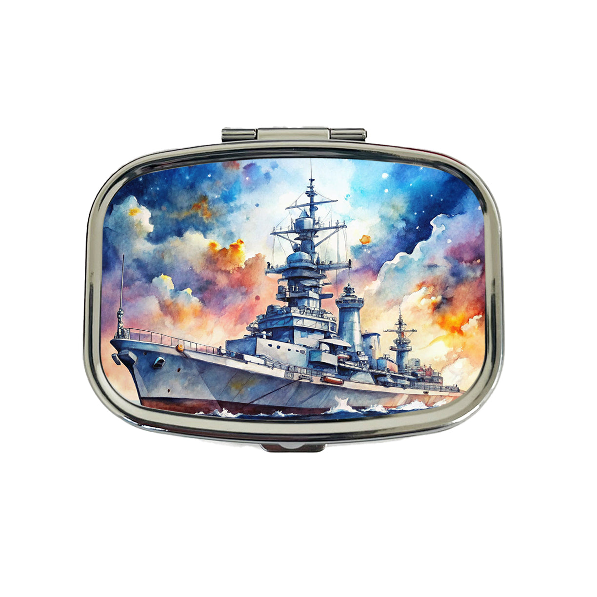 Battleship Under Fantasy Sky Watercolor Travel Pill Box Case