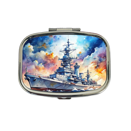 Battleship Under Fantasy Sky Watercolor Travel Pill Box Case