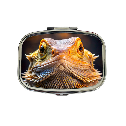 Bearded Dragon Lizard Reptile Face Travel Pill Box Case