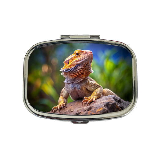 Bearded Dragon Lizard Reptile On Rock Travel Pill Box Case