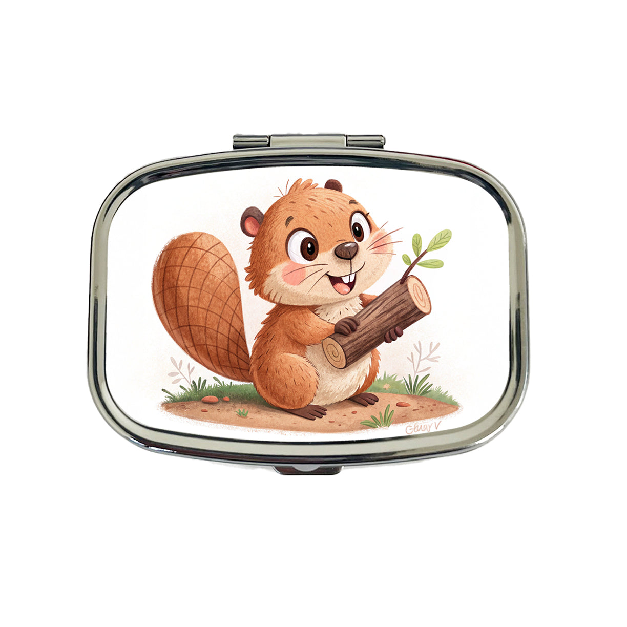 Beaver Children's Illustration Style Travel Pill Box Case