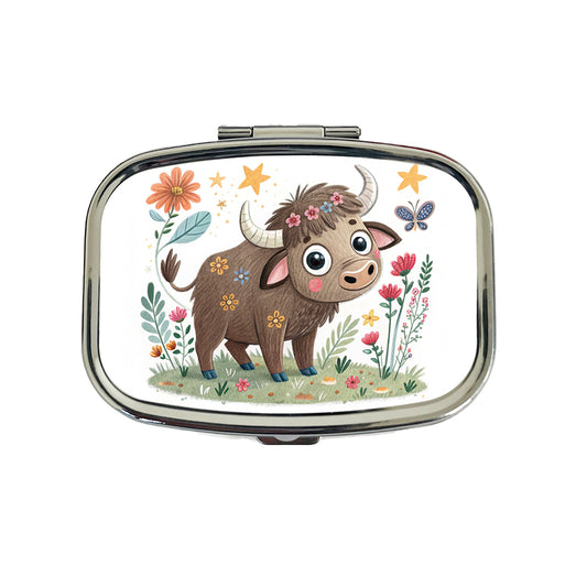 Bison Buffalo Children's Illustration Style Travel Pill Box Case