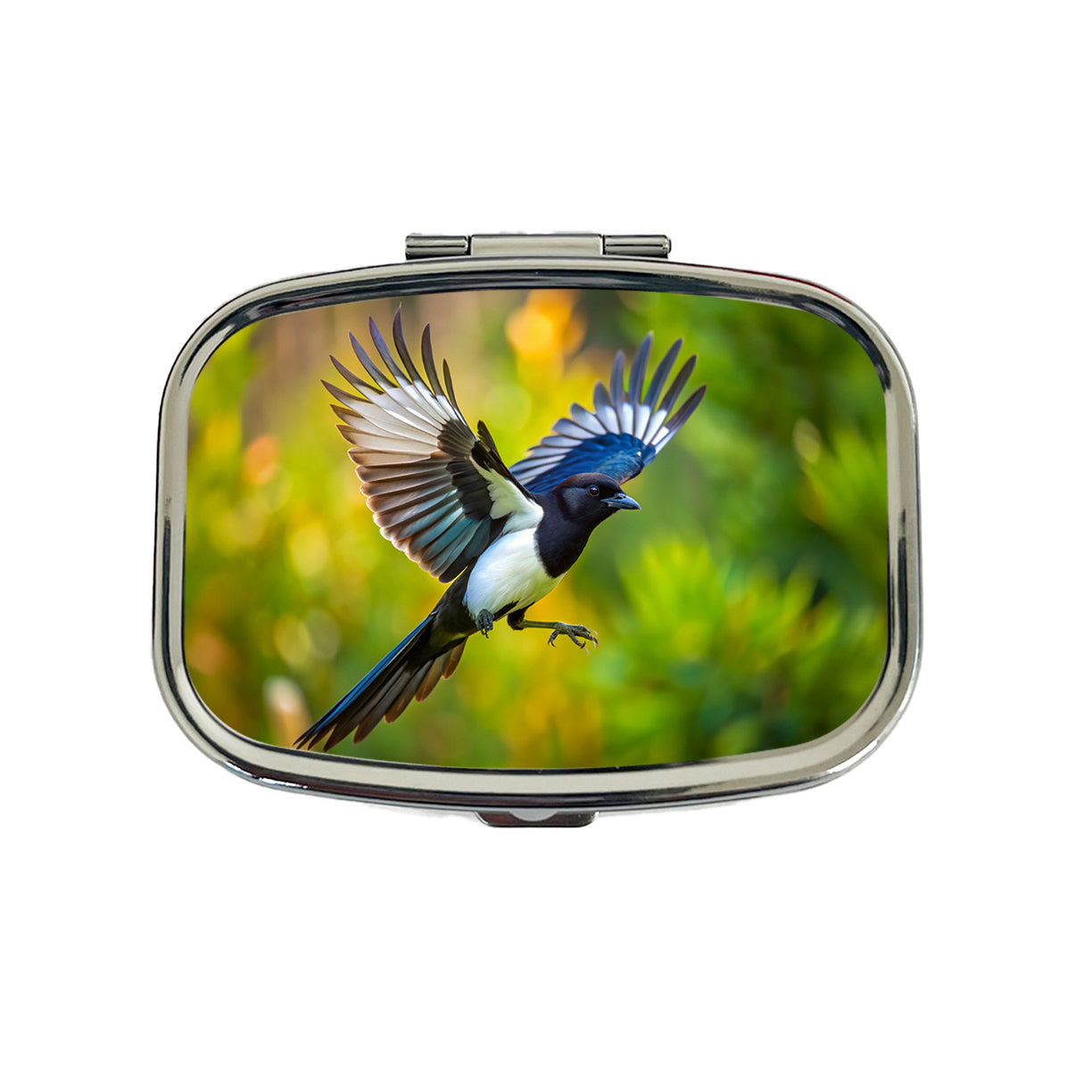 Black Billed Magpie Flying Backyard Bird Travel Pill Box Case