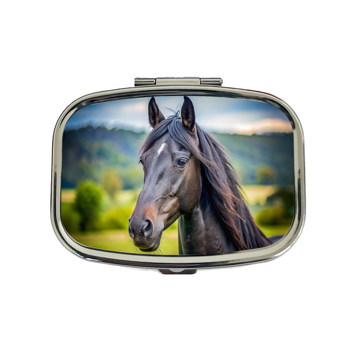 Black Horse Face Travel Pill Box Case