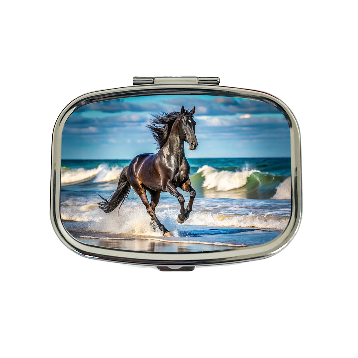 Black Horse Stallion Galloping On The Beach Travel Pill Box Case