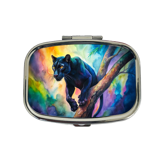 Black Panther In Tree Watercolor Travel Pill Box Case