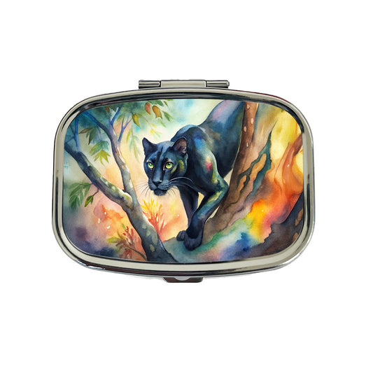 Black Panther Stalking Prey Watercolor Travel Pill Box Case