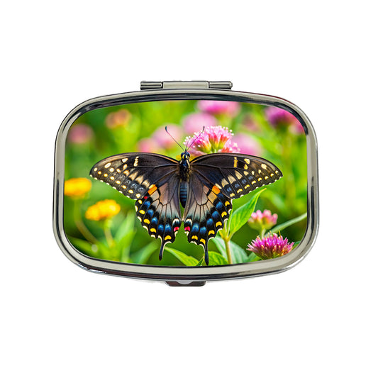 Black Swallowtail Butterfly Travel Pill Box Case