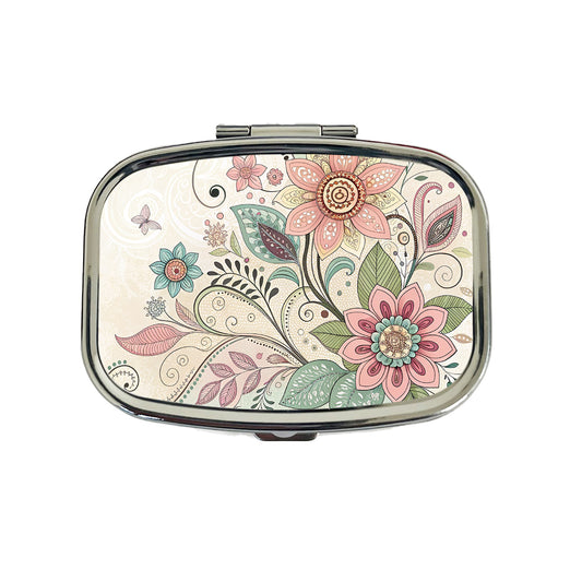 Boho Floral Flowers Leaves Travel Pill Box Case