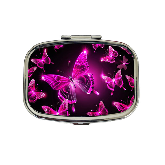 Bright Neon Pink Butterflies Travel Pill Box Case