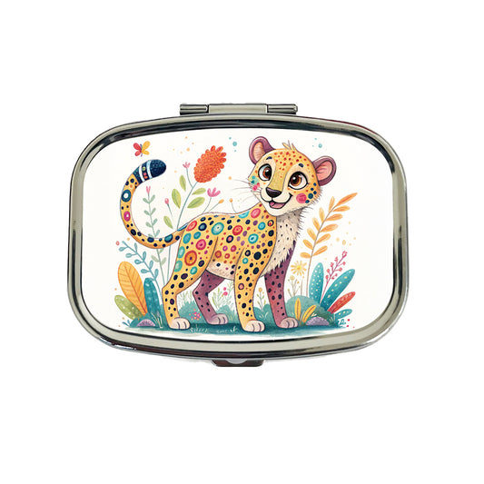 Cheetah Children's Illustration Style Travel Pill Box Case