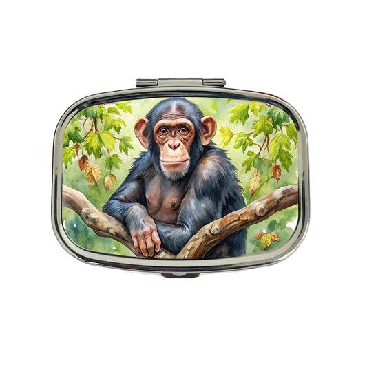 Chimpanzee Monkey In Tree Watercolor Travel Pill Box Case