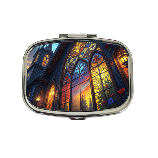 Church Stained Glass Windows at Night Travel Pill Box Case