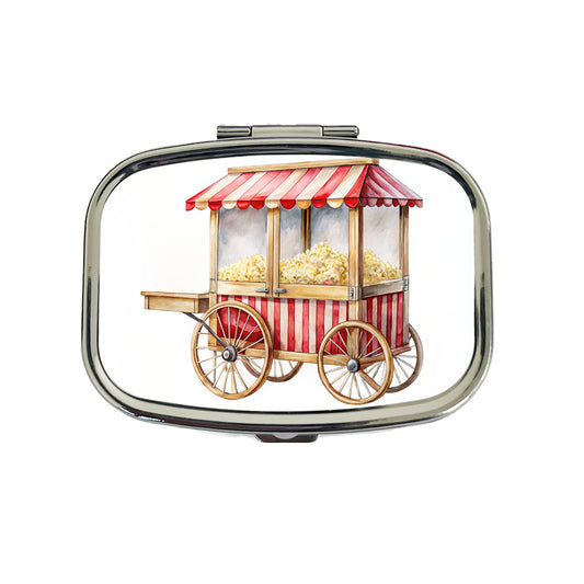 Classic Movie Popcorn Vendor Cart Watercolor Travel Pill Box Case