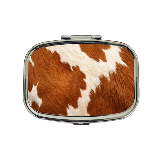 Cow Pattern Brown and White Travel Pill Box Case