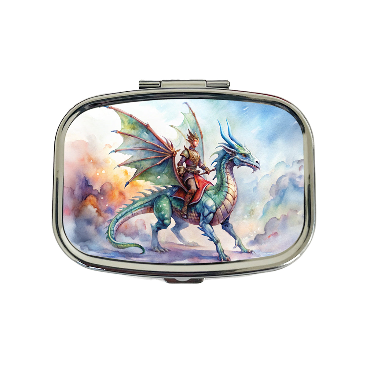 Dragon Rider Watercolor Travel Pill Box Case