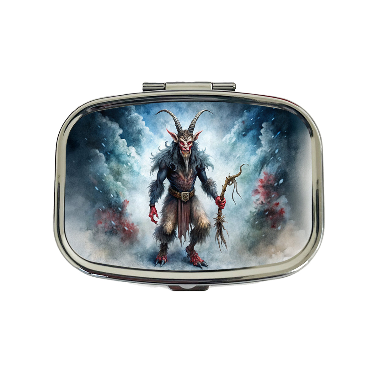 Evil Krampus Black Watercolor Christmas Travel Pill Box Case