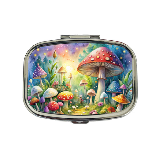 Fantastical Magical Mushroom Garden Watercolor Travel Pill Box Case
