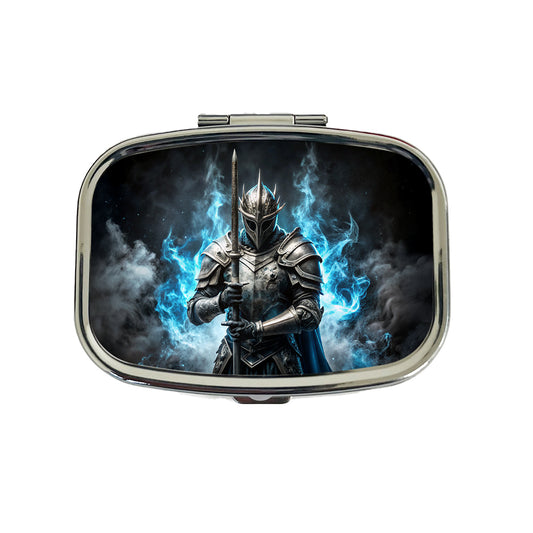 Fantasy Warrior Knight Blue Flames Travel Pill Box Case