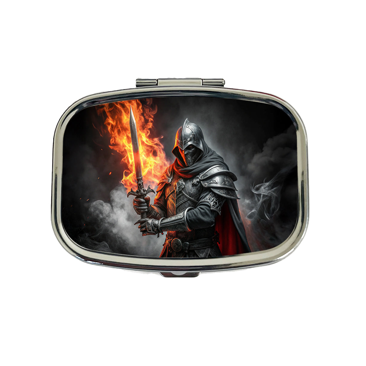 Fantasy Warrior Knight with Flaming Sword Travel Pill Box Case