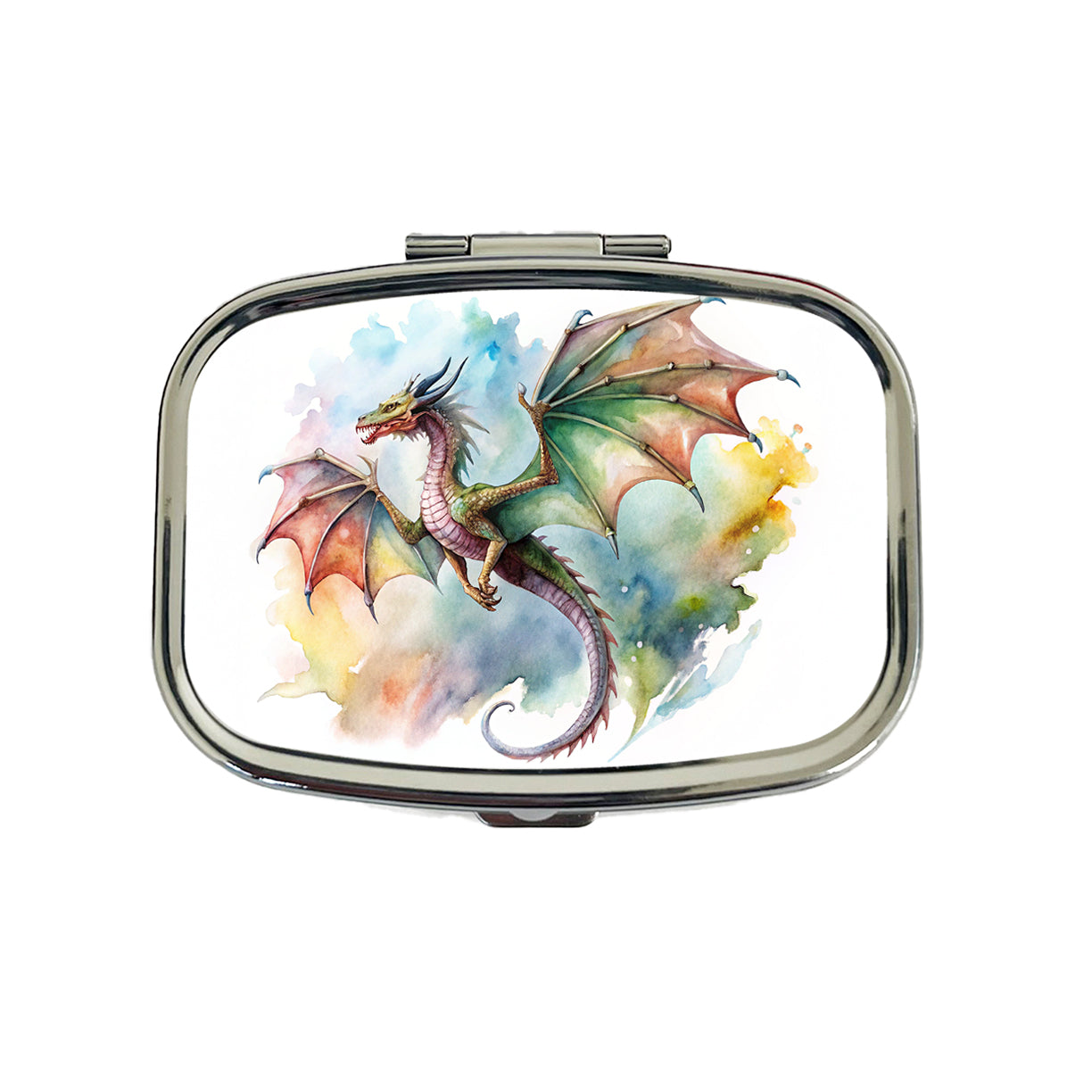Fantasy Wyvern Dragon In Flight Watercolor Travel Pill Box Case
