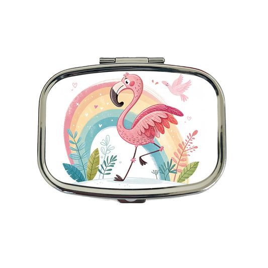Flamingo and Rainbow Children's Illustration Style Travel Pill Box Case
