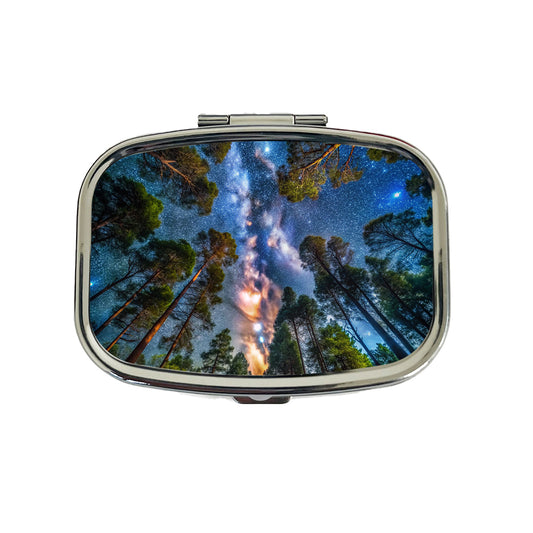 Forest Trees and Starry Night Sky Travel Pill Box Case