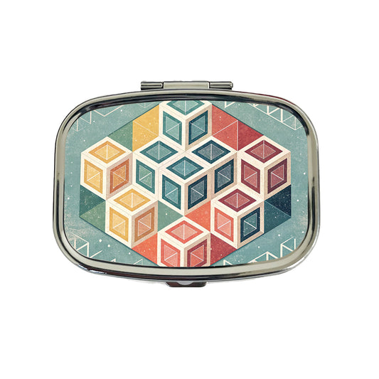 Geometric Cube Pattern Design Travel Pill Box Case