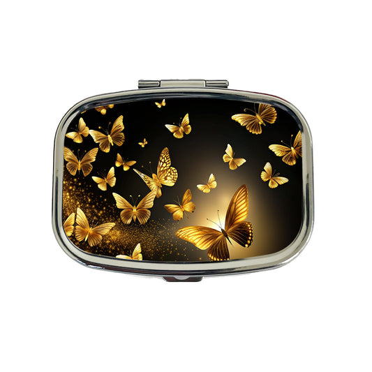 Gold Butterflies Flying Travel Pill Box Case