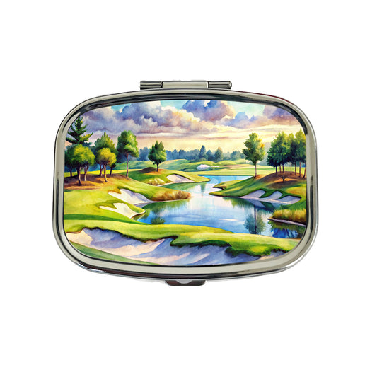 Golf Course With Sand Traps And Lake Watercolor Travel Pill Box Case