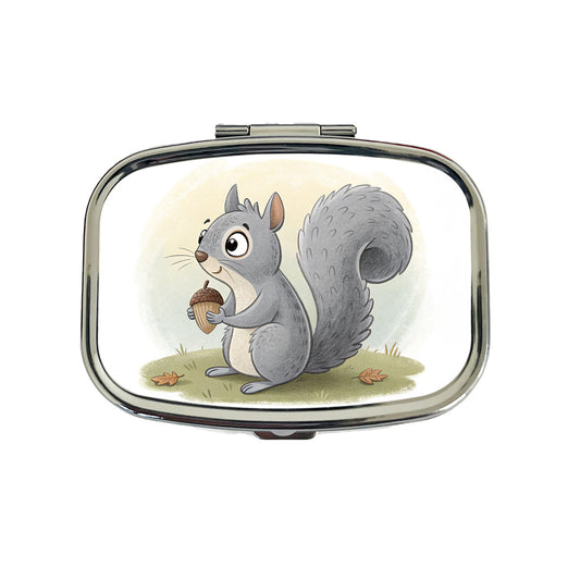 Gray Squirrel Children's Illustration Style Travel Pill Box Case