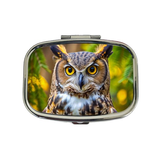 Great Horned Owl Raptor Bird Of Prey Travel Pill Box Case