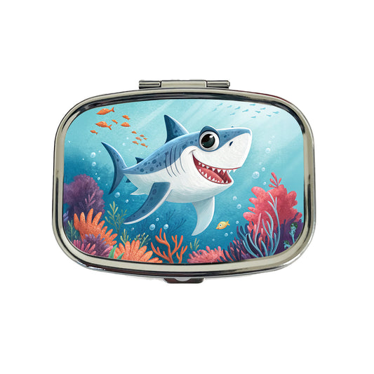 Great White Shark Children's Illustration Style Travel Pill Box Case