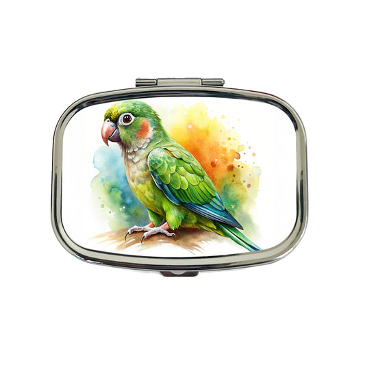 Green Conure Parakeet Bird Watercolor Travel Pill Box Case