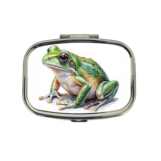 Green Frog Watercolor Travel Pill Box Case