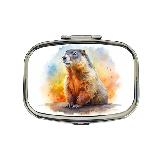 Groundhog Watercolor Travel Pill Box Case