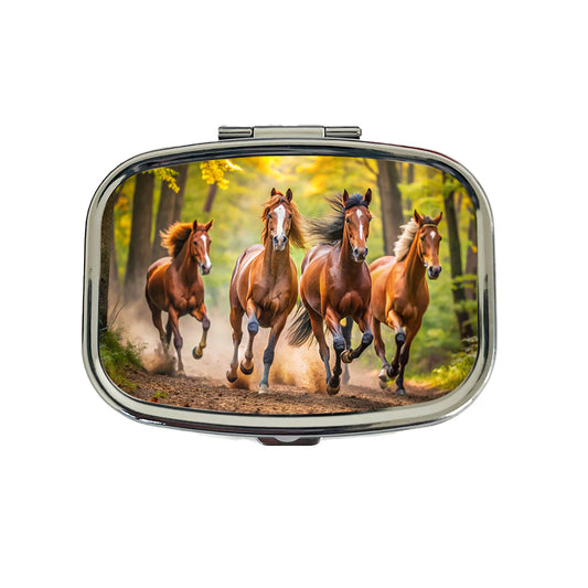 Horses Galloping Through The Forest Travel Pill Box Case