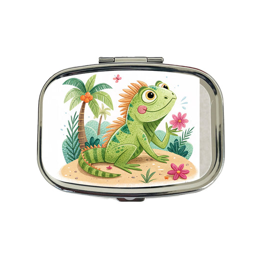 Iguana Lizard Children's Illustration Style Travel Pill Box Case