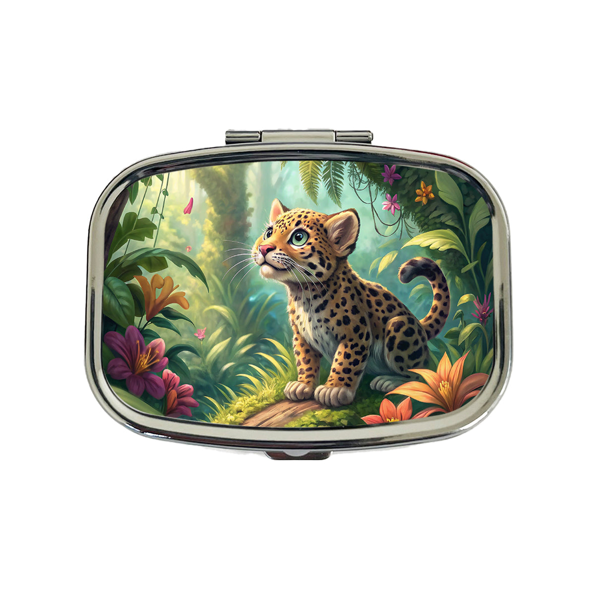 Jaguar Cat In Jungle Children's Illustration Style Travel Pill Box Case