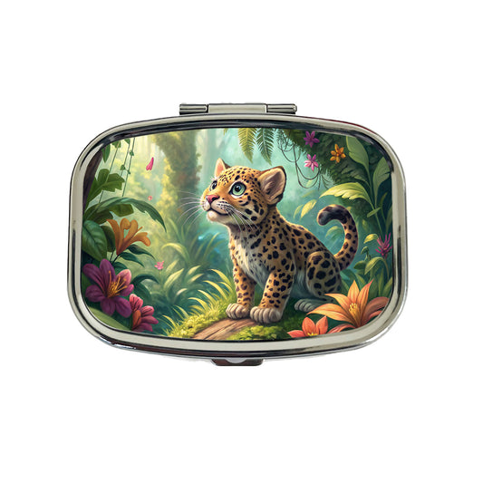 Jaguar Cat In Jungle Children's Illustration Style Travel Pill Box Case