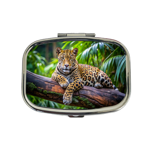 Jaguar Lying On Tree Limb In Jungle Travel Pill Box Case