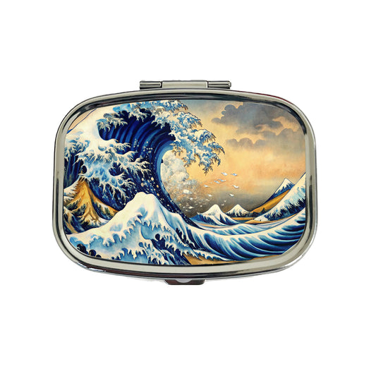 Japanese Blue Ocean Waves Ink Painting Travel Pill Box Case