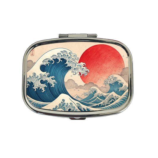 Japanese Blue Ocean Waves Large Sun Travel Pill Box Case