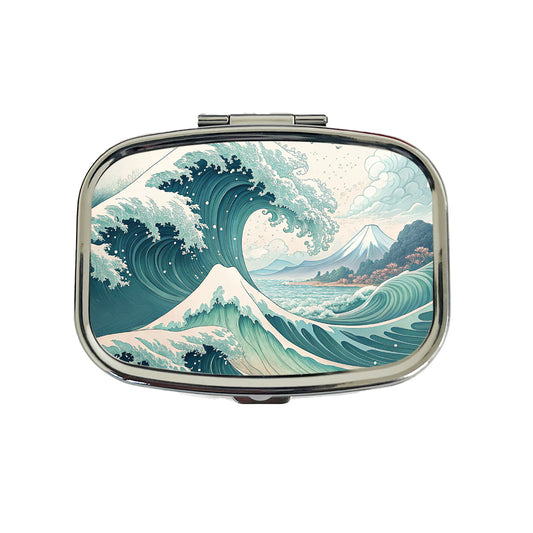 Japanese Ocean Waves Cartoon Travel Pill Box Case