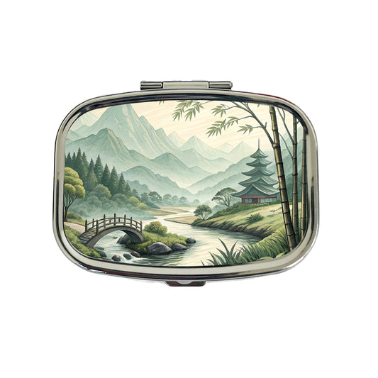 Japanese Style Ink Painting Landscape Travel Pill Box Case
