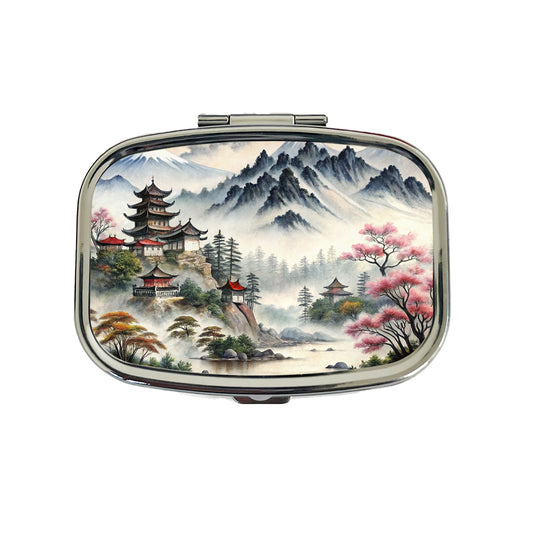 Japanese Style Ink Painting Mountain Landscape Travel Pill Box Case